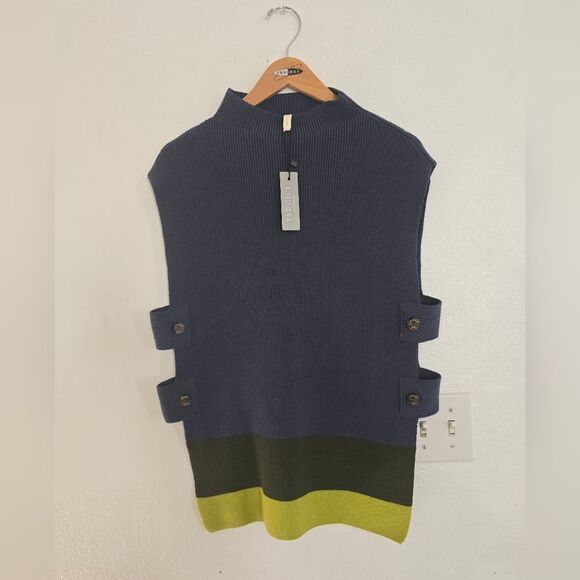 Yargici Wool Blend Open Sides knit Vest In Blue And Green Size Small - Picture 2 of 10
